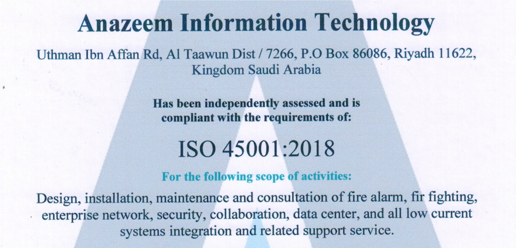 Registration of ISO 45001:2018